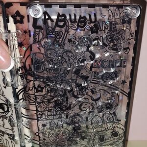 Clear Holographic Sticker-Cover Notebook - Black Doodle Print